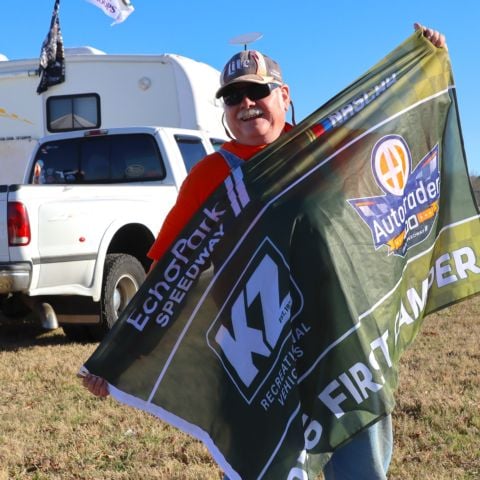 Donald Chaffin, of Valparaiso, Fla., was recognized as the first camper to arrive for this weekend's Autotrader 400 at EchoPark Speedway.